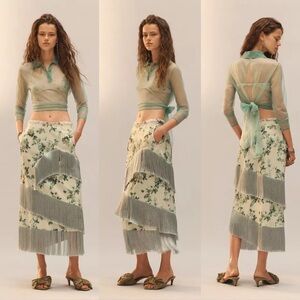 ZARA LIMITED EDITION FLORAL FRINGE SKIRT